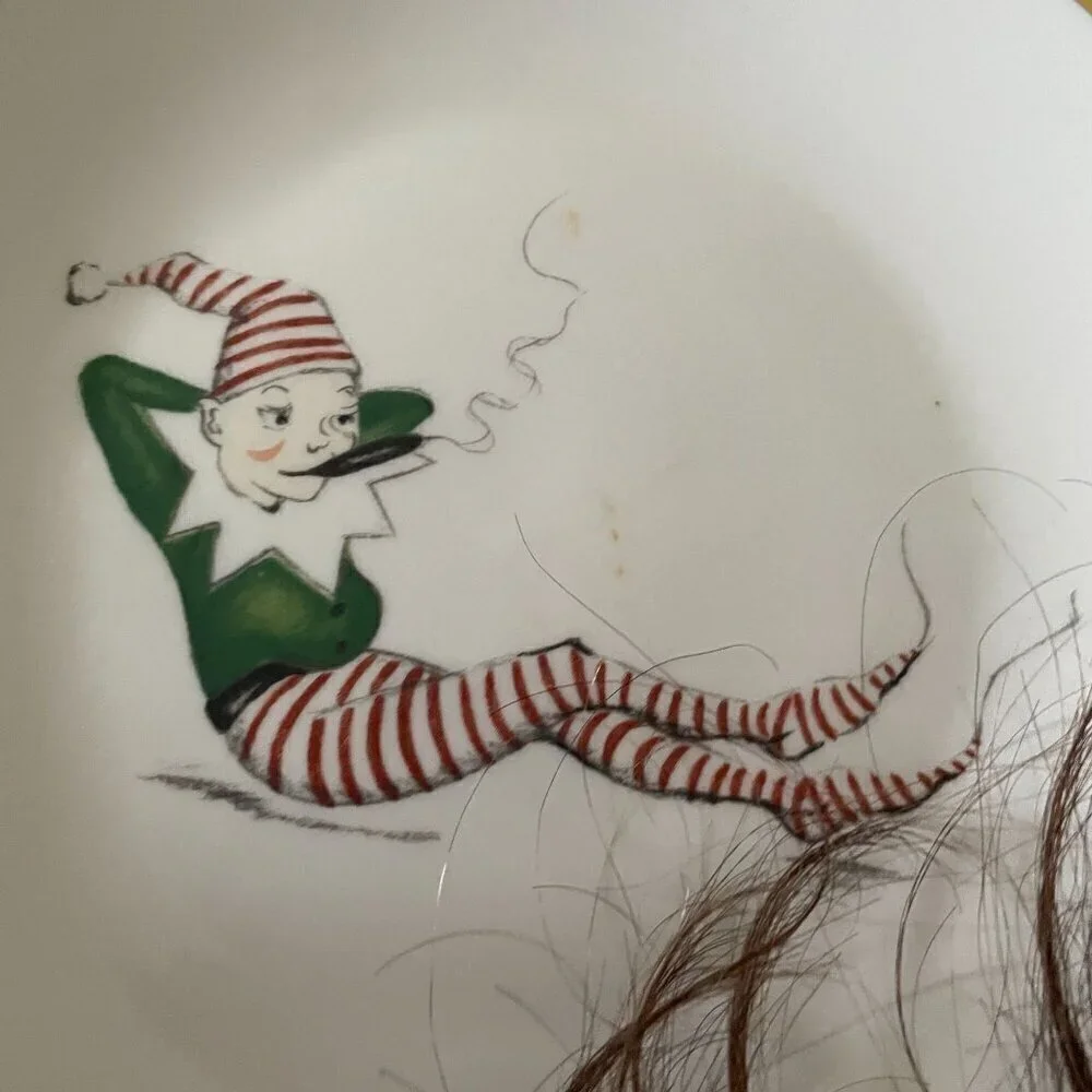 Restoration Hardware Christmas Naughty Elf 6 Salad Plates Boxed RARE Vintage
